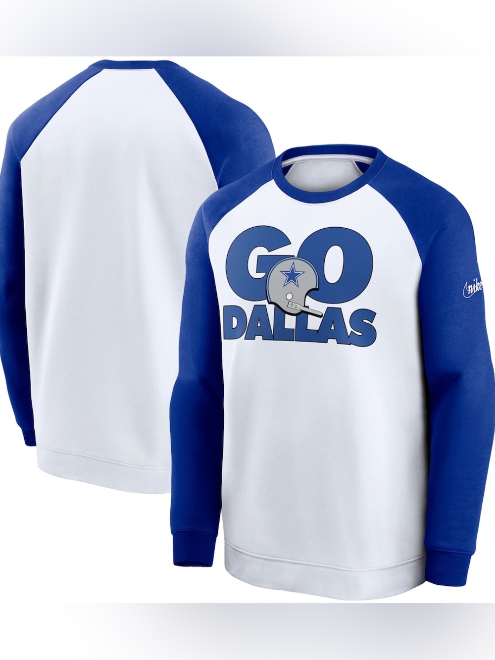 Men's Nike White/Royal Dallas Cowboys Fan Gear Throwback Go Helmet Sweatshirt m